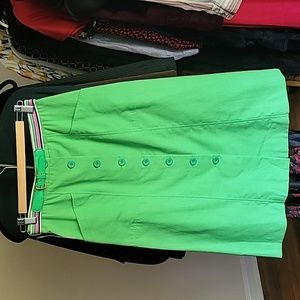 Vintage Deadstock 1970s Kelly Green Button Down Belted Midi Skirt W 28" L 28.5"
